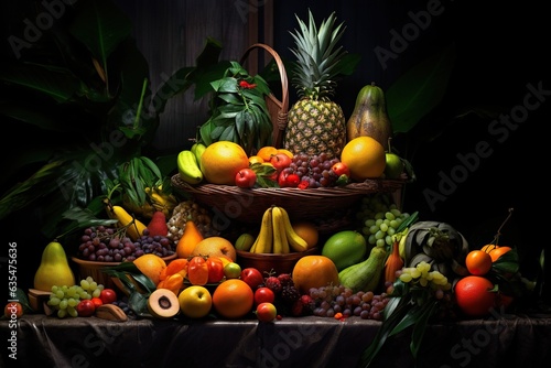 a bunch of tropical fruit on a table