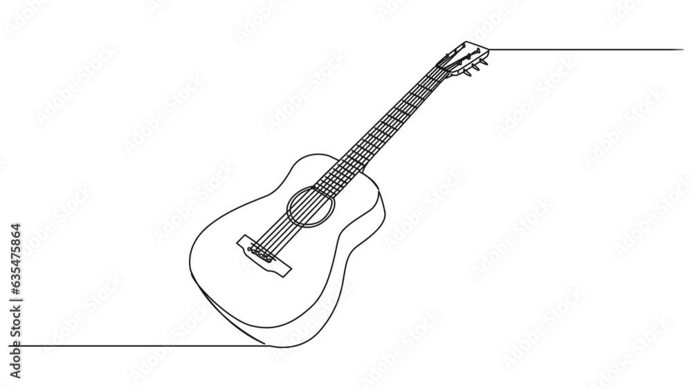 animated continuous single line drawing of acoustic guitar, line art