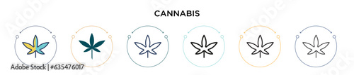 Cannabis icon in filled, thin line, outline and stroke style. Vector illustration of two colored and black cannabis vector icons designs can be used for mobile, ui, web