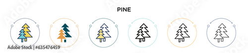 Pine icon in filled, thin line, outline and stroke style. Vector illustration of two colored and black pine vector icons designs can be used for mobile, ui, web