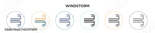Windstorm icon in filled, thin line, outline and stroke style. Vector illustration of two colored and black windstorm vector icons designs can be used for mobile, ui, web