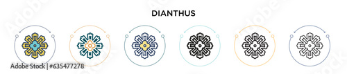 Dianthus icon in filled, thin line, outline and stroke style. Vector illustration of two colored and black dianthus vector icons designs can be used for mobile, ui, web