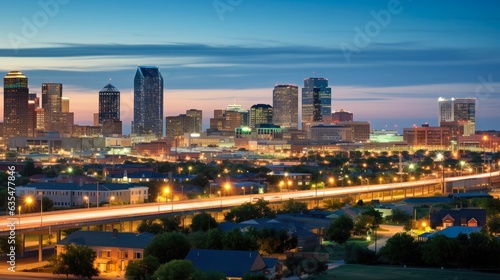 Captivating Fort Worth Skyline at Dusk - A Night View of Texas City Landscape with Blue Hues  Iconic Buildings  and Cowboy Culture. Generative AI