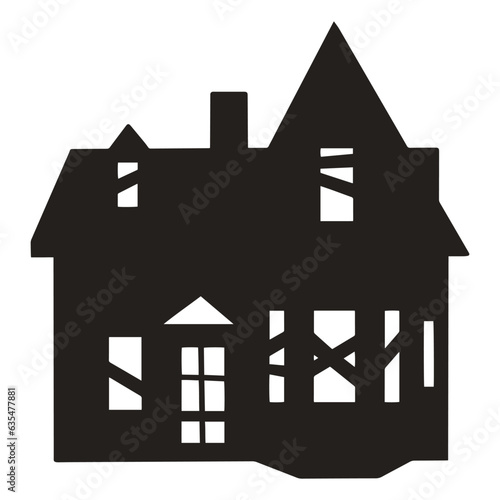 Abandoned house silhouette emblem monochrome