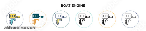 Boat engine icon in filled, thin line, outline and stroke style. Vector illustration of two colored and black boat engine vector icons designs can be used for mobile, ui, web