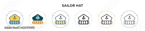 Sailor hat icon in filled, thin line, outline and stroke style. Vector illustration of two colored and black sailor hat vector icons designs can be used for mobile, ui, web