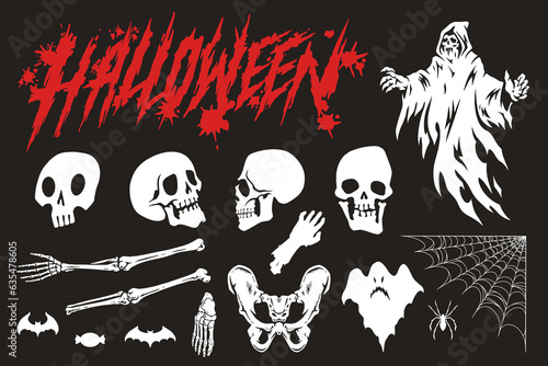 Halloween party set labels colorful