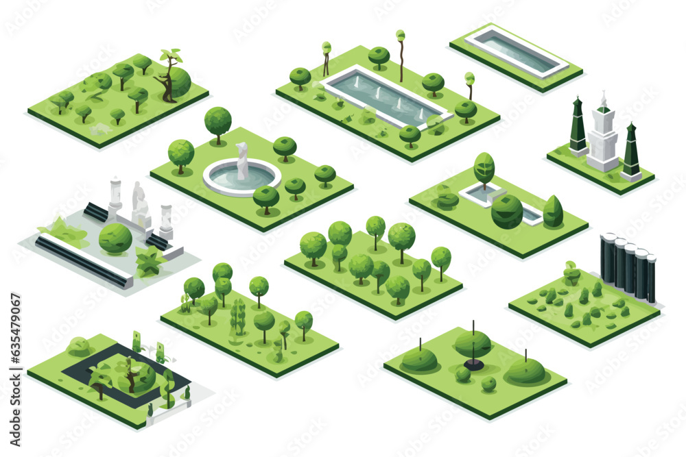 Park set isometric vector flat minimalistic isolated illustration Stock ...