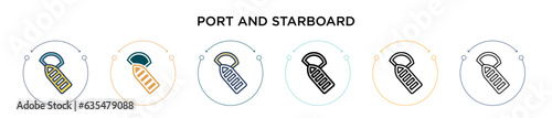 Port and starboard icon in filled, thin line, outline and stroke style. Vector illustration of two colored and black port and starboard vector icons designs can be used for mobile, ui, web