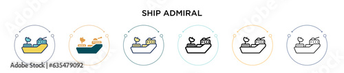 Ship admiral icon in filled, thin line, outline and stroke style. Vector illustration of two colored and black ship admiral vector icons designs can be used for mobile, ui, web