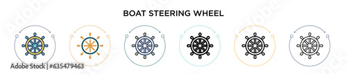 Boat steering wheel icon in filled, thin line, outline and stroke style. Vector illustration of two colored and black boat steering wheel vector icons designs can be used for mobile, ui, web