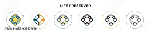 Life preserver icon in filled, thin line, outline and stroke style. Vector illustration of two colored and black life preserver vector icons designs can be used for mobile, ui, web