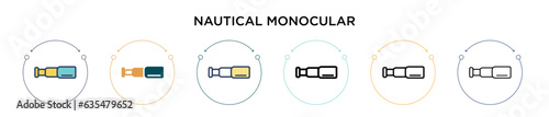 Nautical monocular icon in filled, thin line, outline and stroke style. Vector illustration of two colored and black nautical monocular vector icons designs can be used for mobile, ui, web