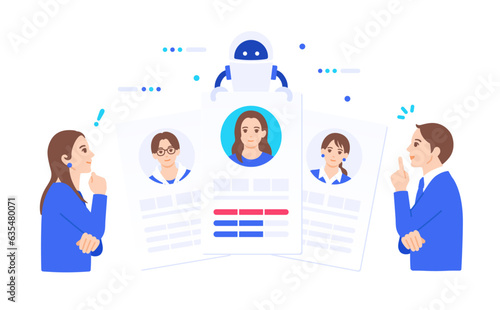 マーケティングオートメーション。AIの力で最適な人物をピックアップするイラスト素材。
