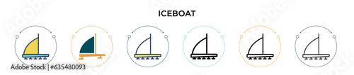 Iceboat icon in filled, thin line, outline and stroke style. Vector illustration of two colored and black iceboat vector icons designs can be used for mobile, ui, web