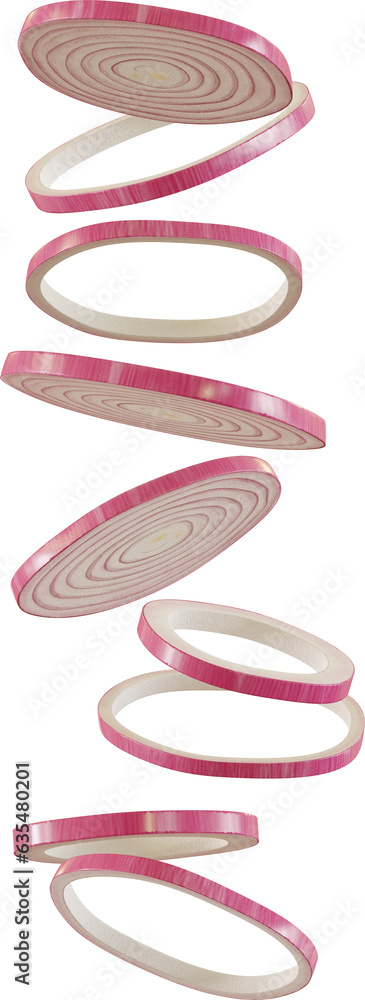 3d render falling red onion pieces - obrazy, fototapety, plakaty 