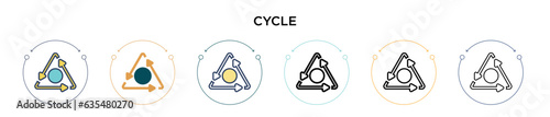 Cycle icon in filled, thin line, outline and stroke style. Vector illustration of two colored and black cycle vector icons designs can be used for mobile, ui, web