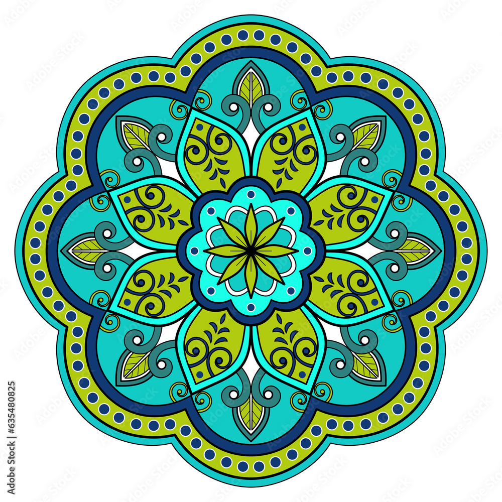Ethnic mandala with colorful ornament for Art on the wall. Fabric Pattern Card textured Wallpaper tile Stencil Sticker and textile. Abstract illustration.