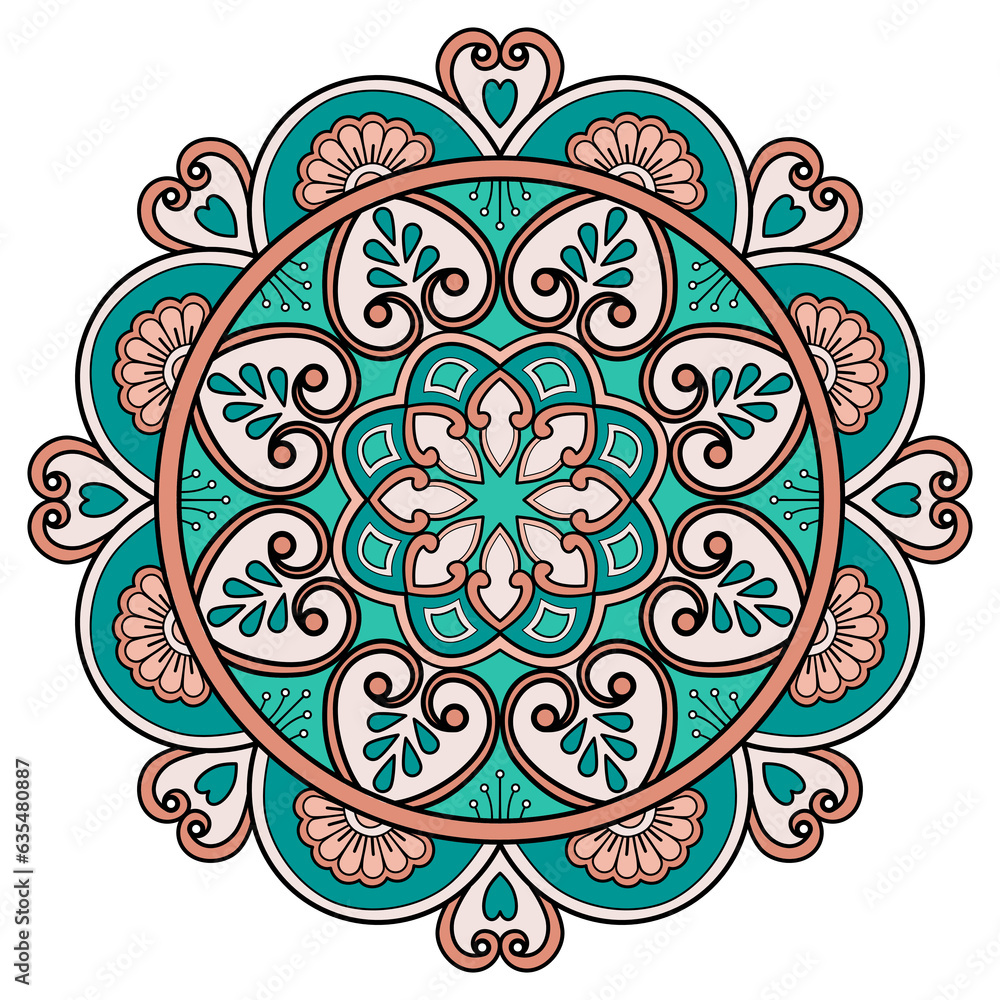 Ethnic mandala with colorful ornament for Art on the wall. Fabric Pattern Card Textures Wallpaper tile Stencil Sticker and textile. Abstract illustration. 