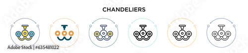 Chandeliers icon in filled, thin line, outline and stroke style. Vector illustration of two colored and black chandeliers vector icons designs can be used for mobile, ui, web