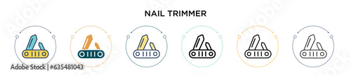 Nail trimmer icon in filled, thin line, outline and stroke style. Vector illustration of two colored and black nail trimmer vector icons designs can be used for mobile, ui, web
