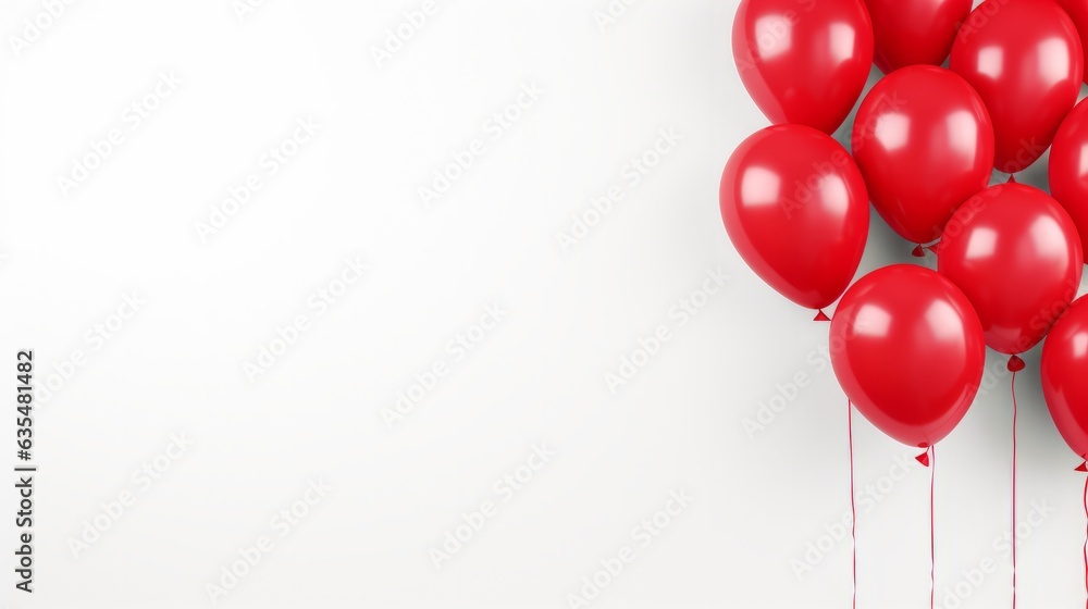 Red balloons on a white background minimalism banner. AI generative. Red balloons on a white background minimalism banner. AI generative.