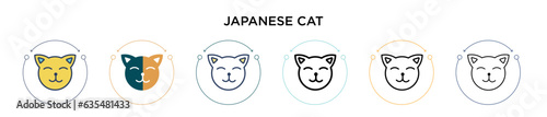 Japanese cat icon in filled, thin line, outline and stroke style. Vector illustration of two colored and black japanese cat vector icons designs can be used for mobile, ui, web