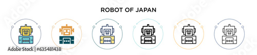 Robot of japan icon in filled, thin line, outline and stroke style. Vector illustration of two colored and black robot of japan vector icons designs can be used for mobile, ui, web