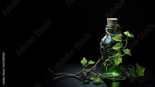 Plant in a bottle on black background (Generative AI)
