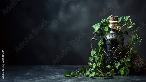 Plant in a bottle on black background (Generative AI)