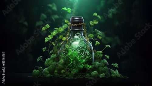 Plant in a bottle on black background (Generative AI)