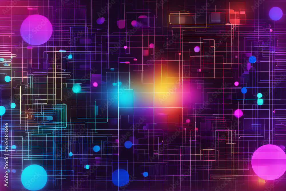 Obraz premium Abstract representation of virtual space and data movement through networks, electronic structure of communication between data blocks, neon traces of paths