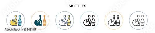 Skittles icon in filled, thin line, outline and stroke style. Vector illustration of two colored and black skittles vector icons designs can be used for mobile, ui, web