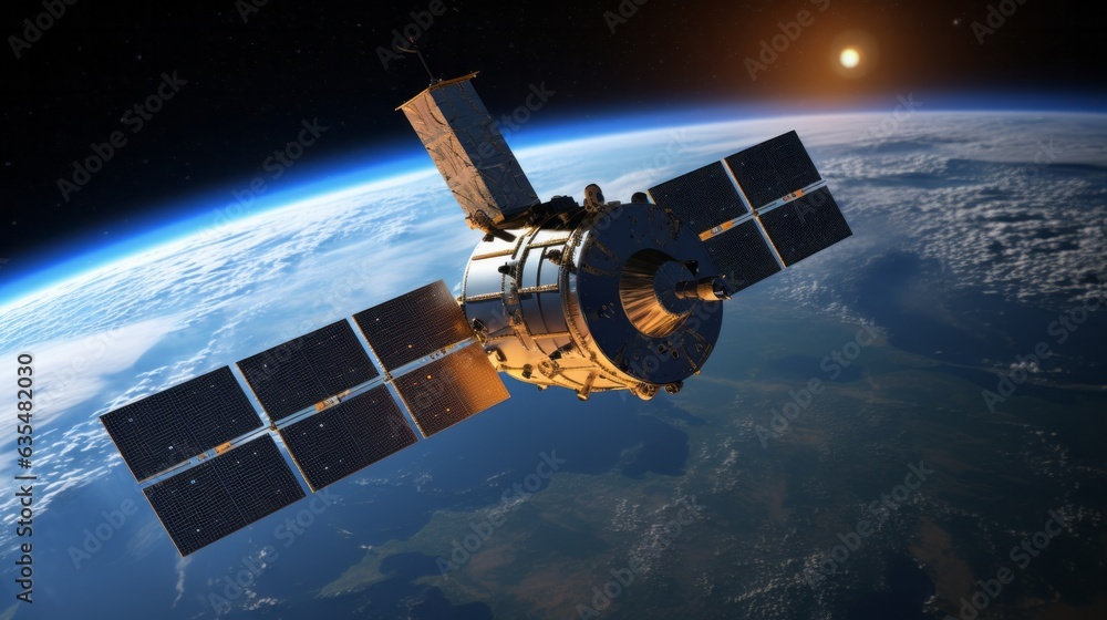 Space satellite orbiting the earth. AI generative. Space satellite orbiting the earth. AI generative.