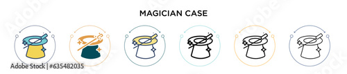 Magician case icon in filled, thin line, outline and stroke style. Vector illustration of two colored and black magician case vector icons designs can be used for mobile, ui, web