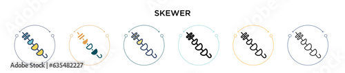Skewer icon in filled, thin line, outline and stroke style. Vector illustration of two colored and black skewer vector icons designs can be used for mobile, ui, web