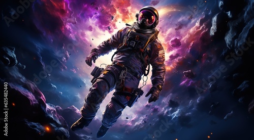 Astronaut on rock surface with space background ,astronaut walk on the moon wear cosmosuit. future concept, Astronaut on foreign planet in front of spacetime portal . © Яна Деменишина