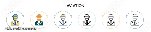 Aviation icon in filled, thin line, outline and stroke style. Vector illustration of two colored and black aviation vector icons designs can be used for mobile, ui, web