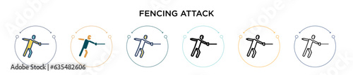 Fencing attack icon in filled, thin line, outline and stroke style. Vector illustration of two colored and black fencing attack vector icons designs can be used for mobile, ui, web