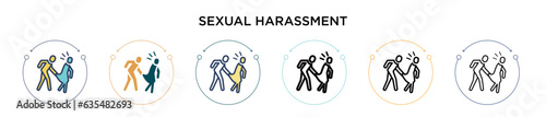 Sexual harassment icon in filled, thin line, outline and stroke style. Vector illustration of two colored and black sexual harassment vector icons designs can be used for mobile, ui, web