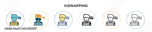 Kidnapping icon in filled, thin line, outline and stroke style. Vector illustration of two colored and black kidnapping vector icons designs can be used for mobile, ui, web