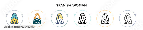 Spanish woman icon in filled, thin line, outline and stroke style. Vector illustration of two colored and black spanish woman vector icons designs can be used for mobile, ui, web