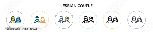 Lesbian couple icon in filled, thin line, outline and stroke style. Vector illustration of two colored and black lesbian couple vector icons designs can be used for mobile, ui, web