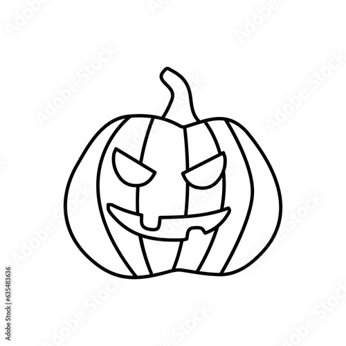 Pumpkin on white background. The Happy Halloween holiday. Doodle pumpkin with scary smile.