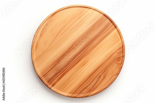 Round wooden pizza board on a white background
