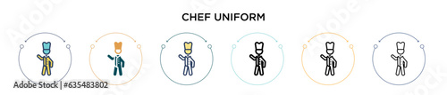 Chef uniform icon in filled, thin line, outline and stroke style. Vector illustration of two colored and black chef uniform vector icons designs can be used for mobile, ui, web