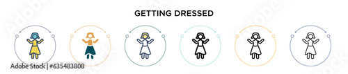 Getting dressed icon in filled, thin line, outline and stroke style. Vector illustration of two colored and black getting dressed vector icons designs can be used for mobile, ui, web