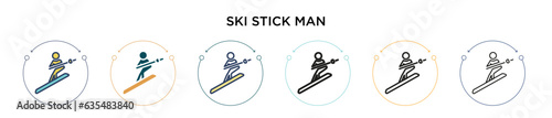 Ski stick man icon in filled, thin line, outline and stroke style. Vector illustration of two colored and black ski stick man vector icons designs can be used for mobile, ui, web