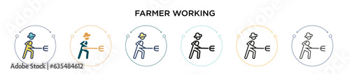 Farmer working icon in filled, thin line, outline and stroke style. Vector illustration of two colored and black farmer working vector icons designs can be used for mobile, ui, web