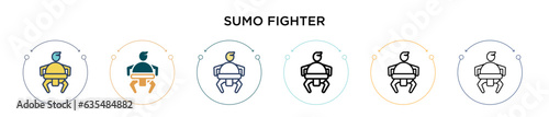 Sumo fighter icon in filled, thin line, outline and stroke style. Vector illustration of two colored and black sumo fighter vector icons designs can be used for mobile, ui, web
